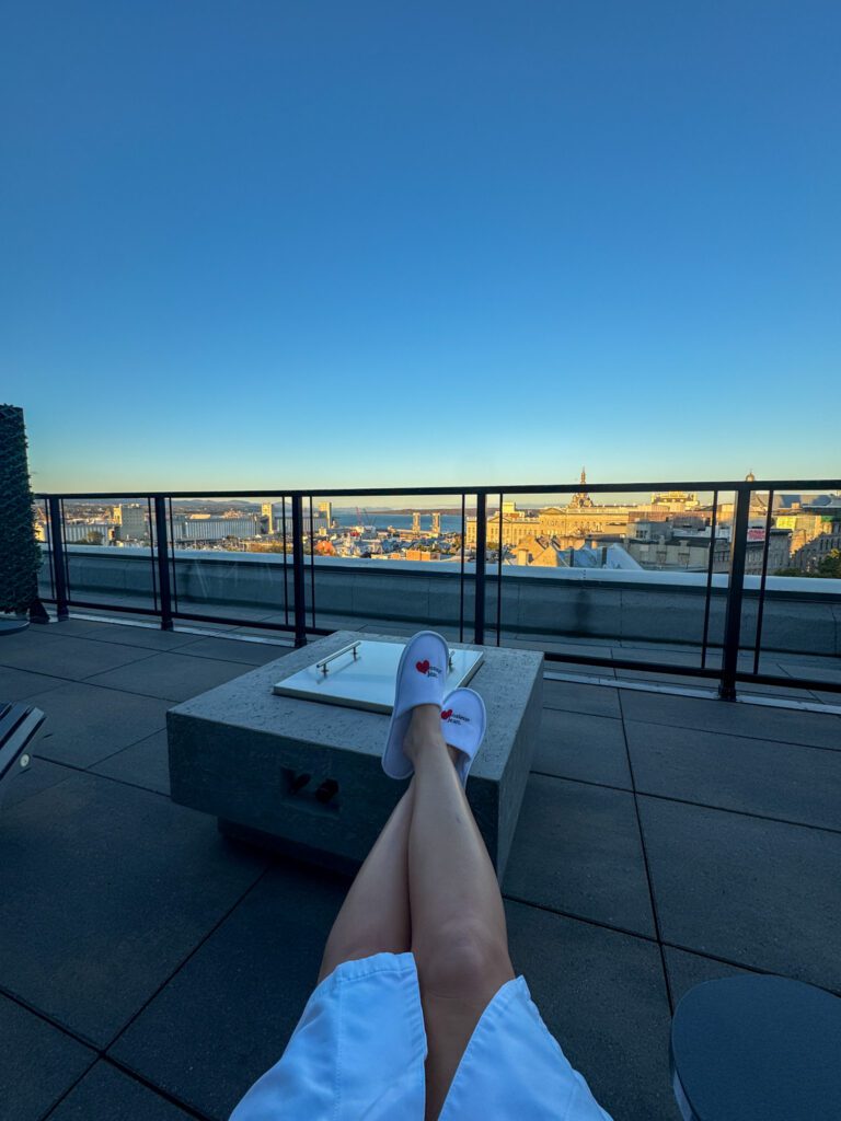 Rooftop terrace overlooking Québec City and the St. Lawrence River