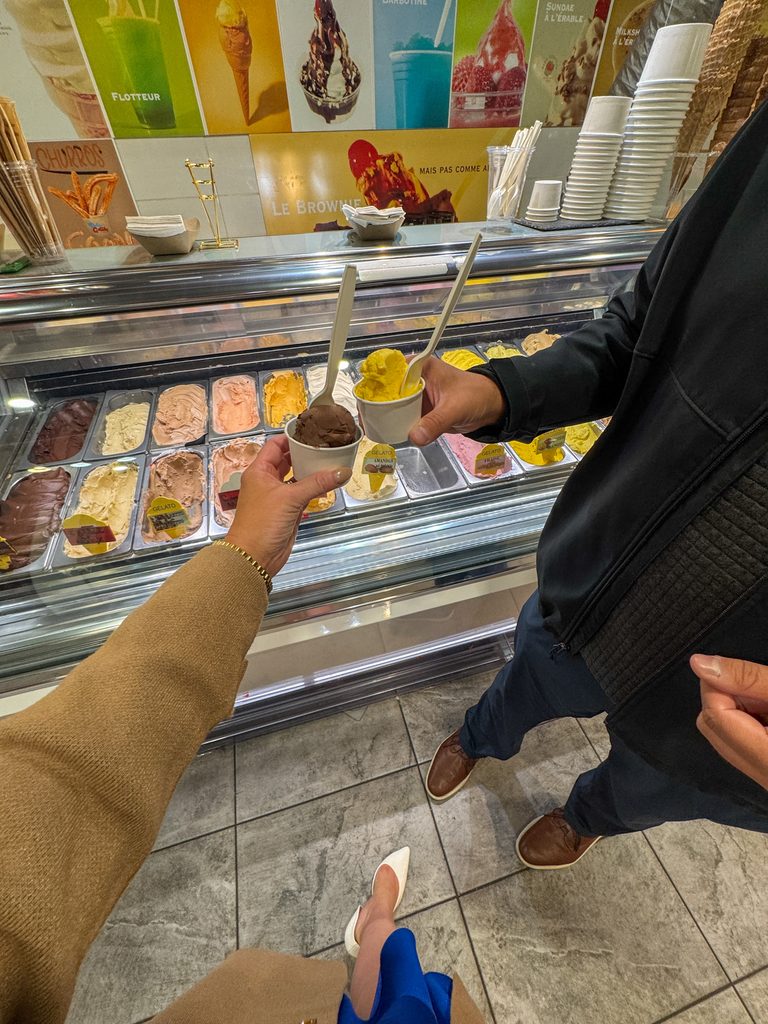 Sampling gelato at a local shop in Québec City